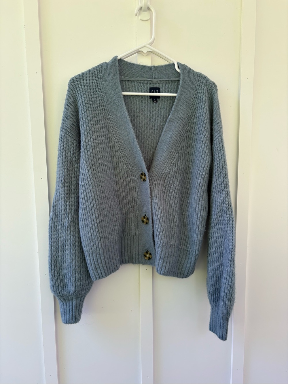 GAP Women's Dusty Blue Ribbed Button-Up Cardigan